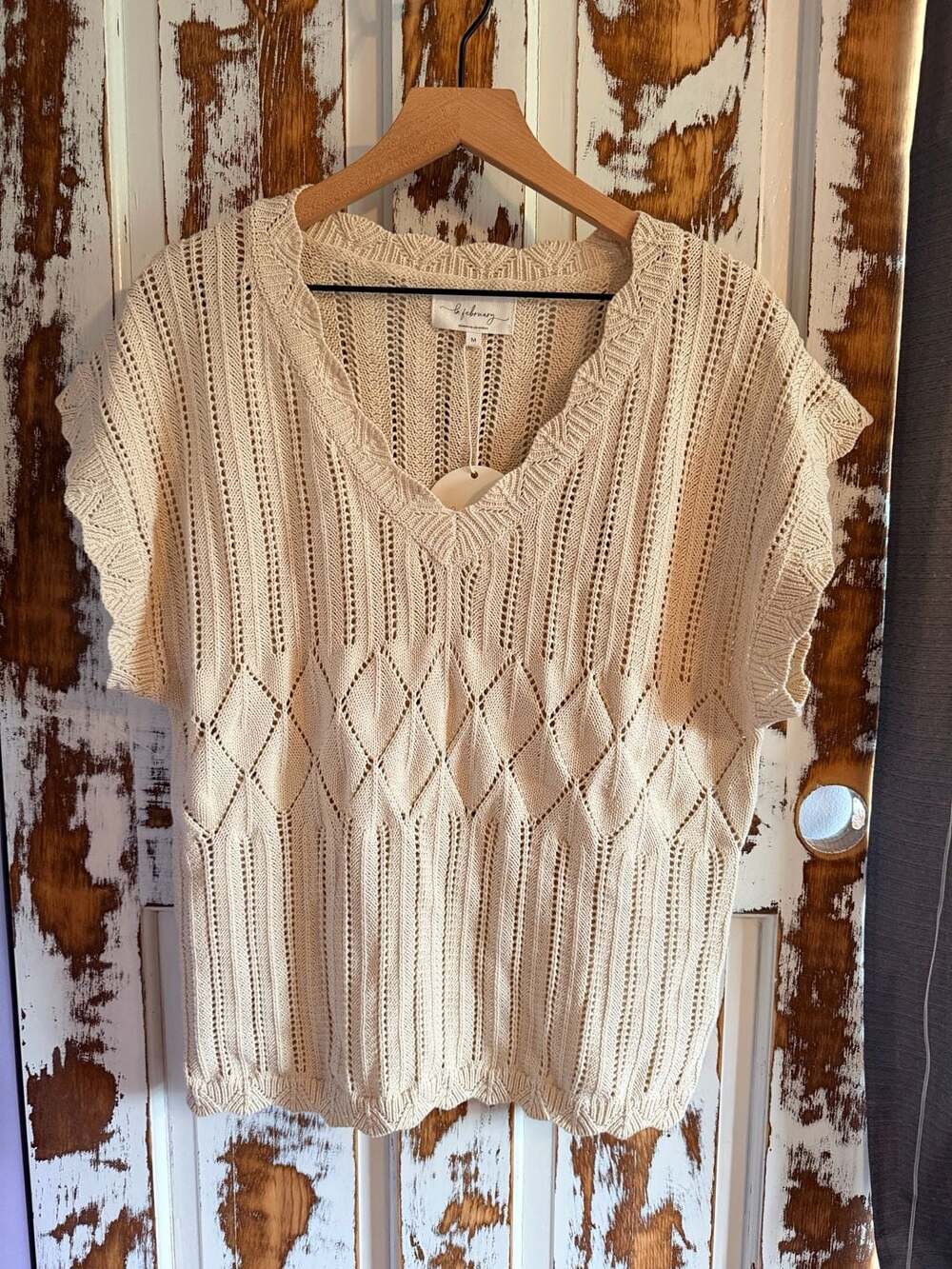 In February Boho Coastal Grandma Scandi Girl Open Knit Oversized Sweater Size M
